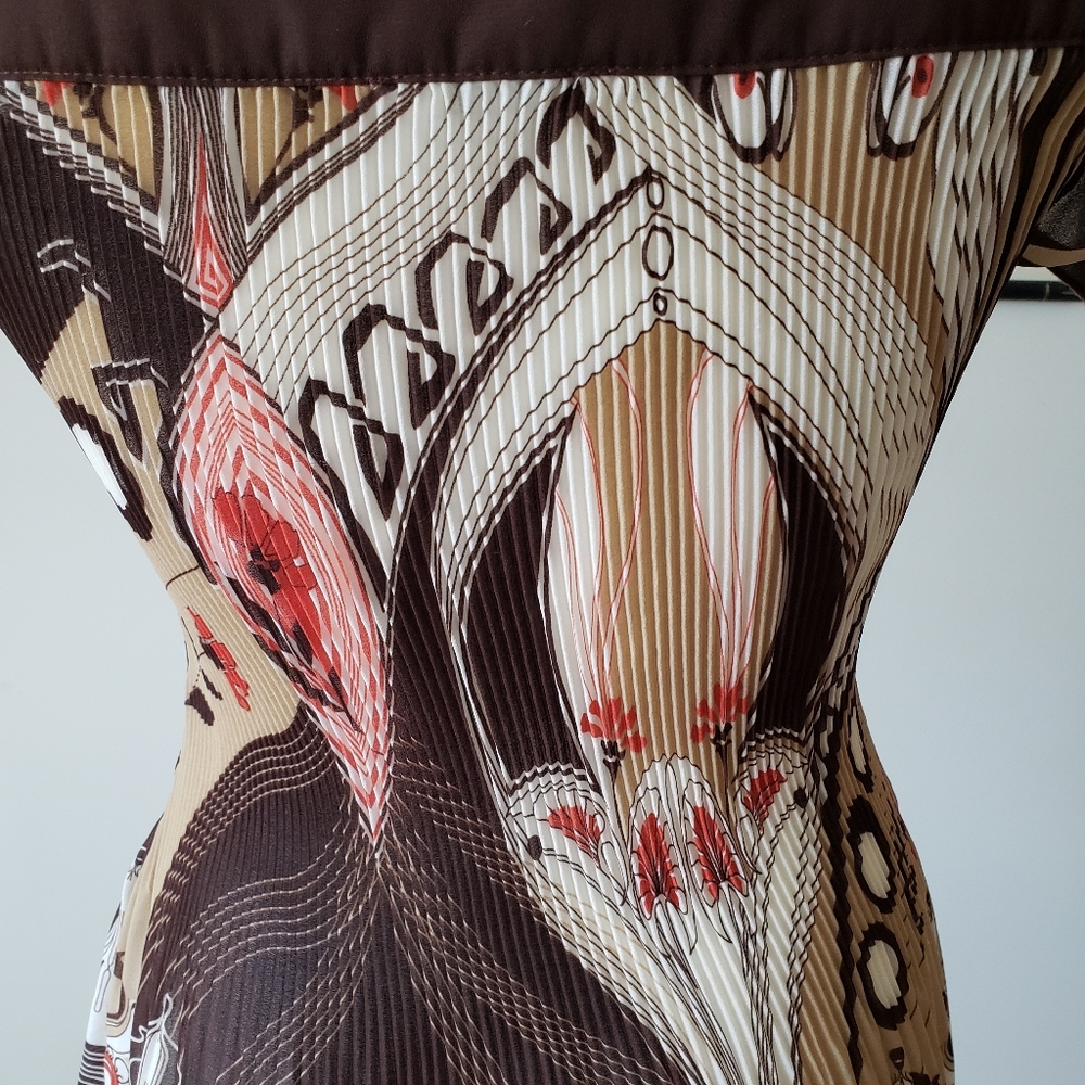 EUC Nicola Brown & Tan Pattern Crinkle Top Small - Picture 4 of 8